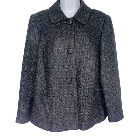 APT 9 Womens Plus 16W Jacket Black Blazer Long Sleeve Textured Waffle Weave - Picture 1 of 11